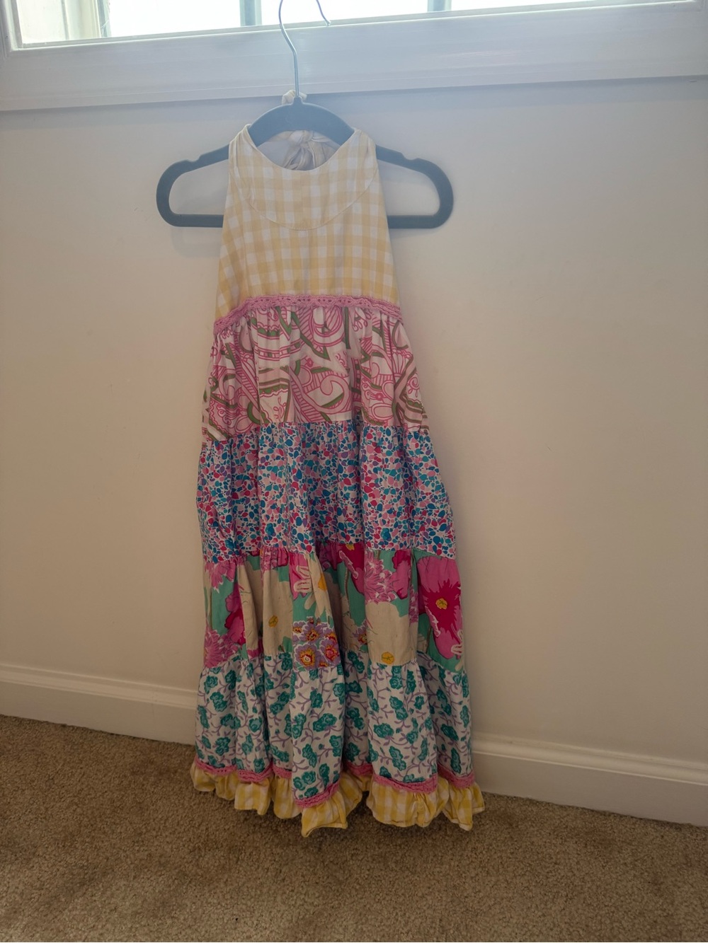 Ruffle Butts Pink & Yellow Mixed-Print Halter Maxi Dress
